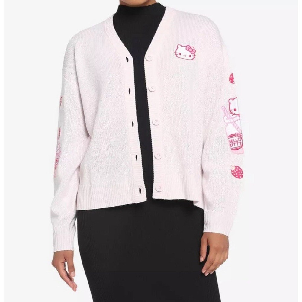 NEW Hot Topic Hello Kitty Strawberry Milk Skimmer Cardigan Sweater Womens Medium